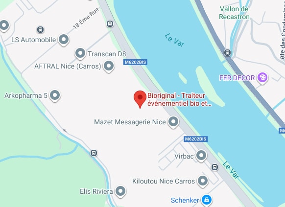 Carte Google Maps de Bioriginal - Traiteur événementiel bio à Carros, près du Var. Lieux voisins : Mazet Messagerie Nice, Transcan D8.